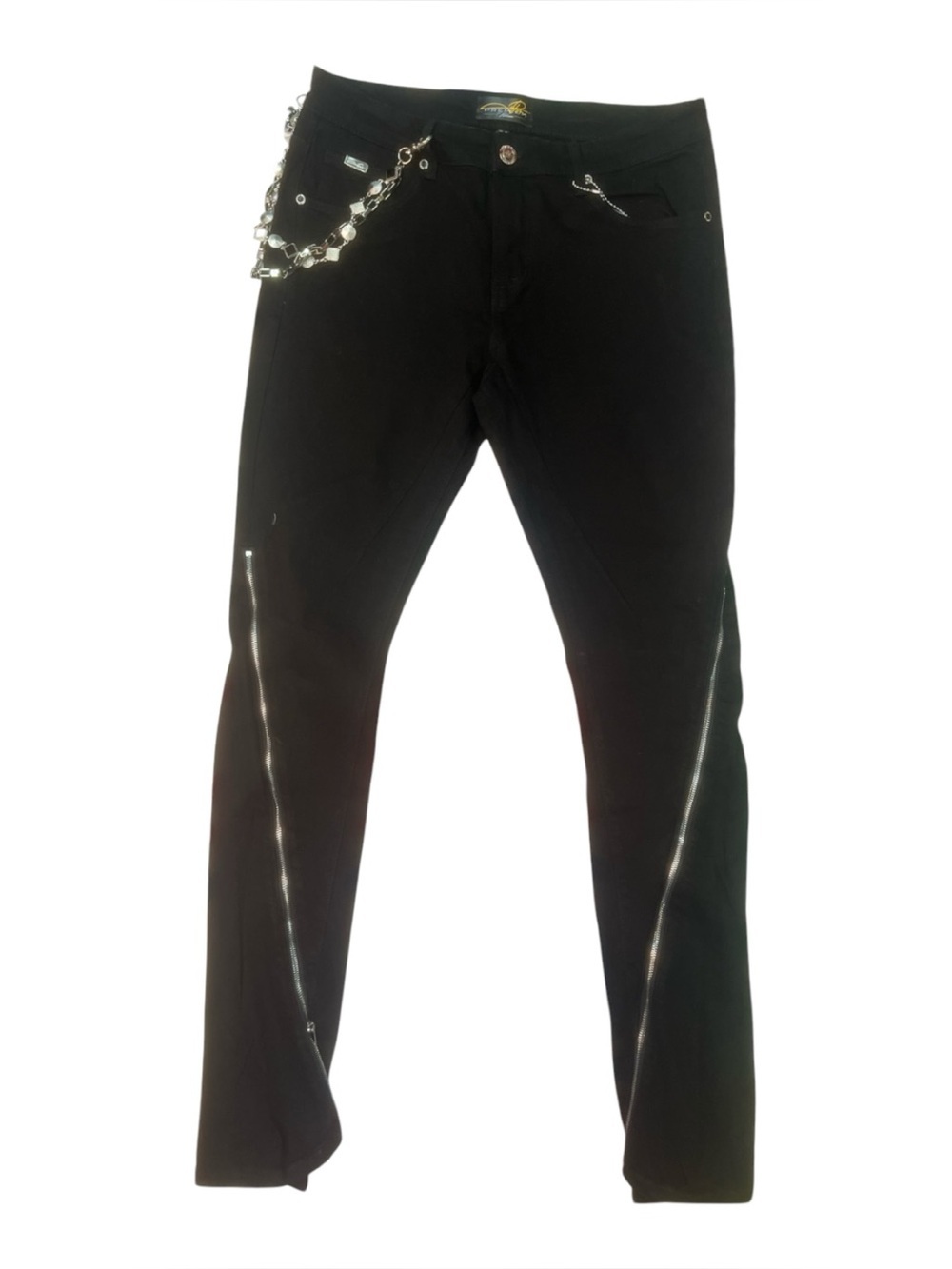 Sz 34 men black zip jeans black ankle stone